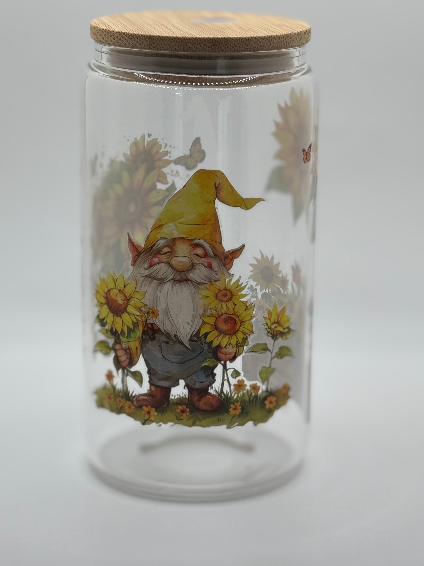 16oz Glass Tumbler Bamboo Lid w/ Glass Straw